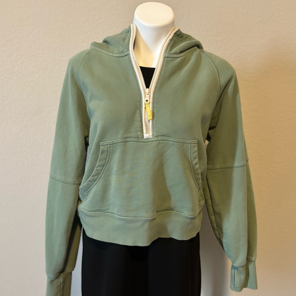Offline by Aerie Throwback Quarter Zip Green Hooded Sweatshirt Women’s Sz Small